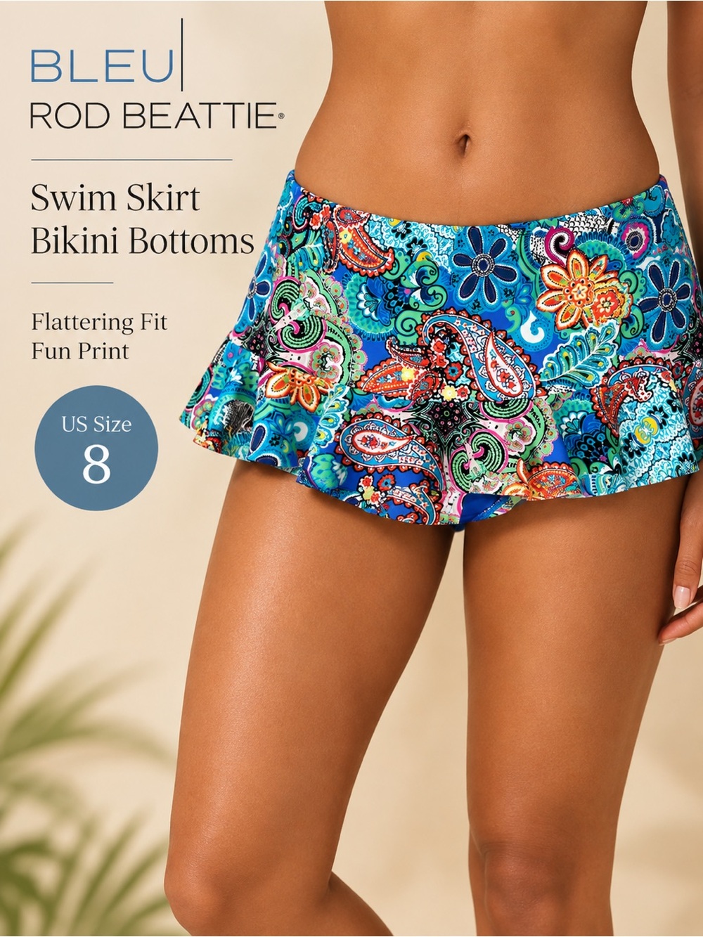 Bleu Rod Beattie Paisley Floral Swim Skirt Bikini Bottoms Size 8 NWT